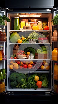 Healthful bounty Opened refrigerator reveals a cornucopia of fresh produce