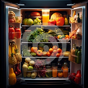 Healthful bounty Opened refrigerator reveals a cornucopia of fresh produce