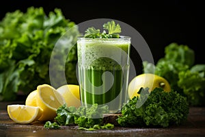 Healthful Green Smoothies in Glass Mugs - Lime and Lemon Infused, Detox and Vegetarian Lifestyle