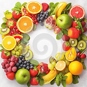 Healthful mix Fresh and diverse array of fruits and berries photo