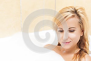 Healthlife and Wellness Concepts and Ideas. Attractive Caucasian Female Enjoying Bath