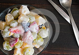 Healthy Ambrosia Fruit Salad with Vanilla Yogurt Dressing