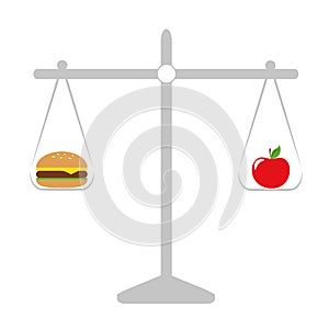 Healthy apple and unhealthy fast food libra