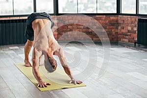 Healthy back spine yoga sport man downward dog