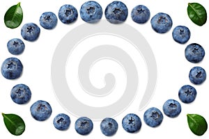 healthy background. blueberries with leaves isolated on white background. top view with copy space