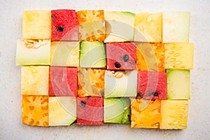 Healthy Background Made from Square Fruit Pieces
