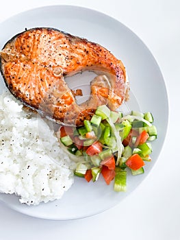 Healthy balanced meal lunch plate - baked salmon