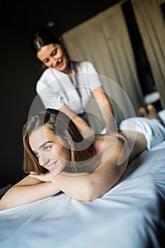 Healthy and beautiful woman in spa. Recreation, energy, health, massage