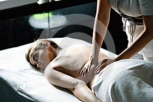 Healthy and beautiful woman in spa. Recreation, energy, health, massage