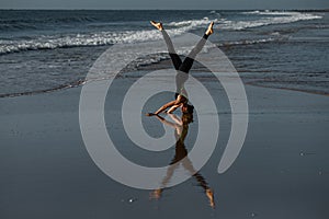 Healthy, beauty concept, reflection on water, meditating