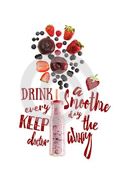 healthy berries smoothie in glass bottle