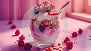 Healthy Berry Yogurt Parfait in Soft Light