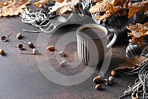 Healthy beverage coffee substitute without caffeine, Acorn coffee in cozy fall lifestyle.