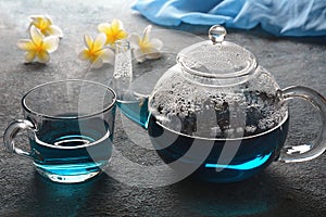 Healthy Blue Butterfly Pea Tea from flowers Clitoria ternatea plant or Asian pegion wings
