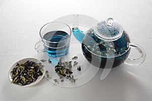 Healthy Blue Butterfly Pea Tea from flowers Clitoria ternatea plant or Asian pegion wings .