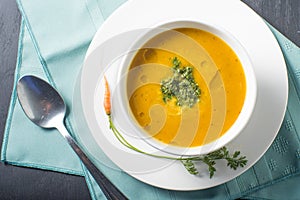 Healthy bowl of Fall pumpkin soup