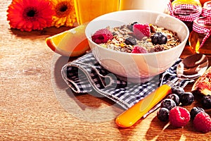 Healthy bowl of muesli and fresh berries photo