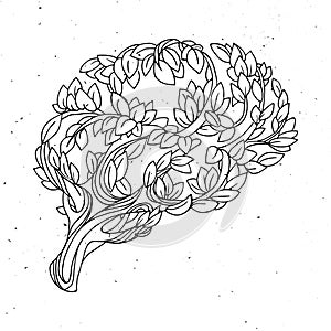 Healthy brain vector concept illustration. Tree and leaves in form of brain.