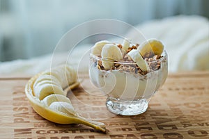 Healthy Breakfast with Banana, Yogurt and Muesli