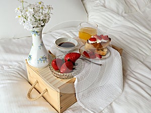 Healthy breakfast in bed