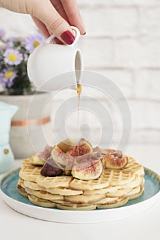 Healthy breakfast: Belgian waffles with figs