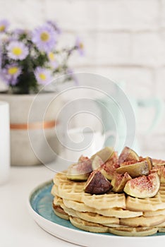 Healthy breakfast: Belgian waffles with figs