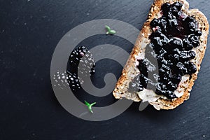 Healthy breakfast with blackberry jam