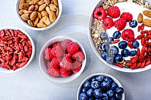 Healthy Breakfast Bowl of Muesli With Fresh Fruit and Nuts