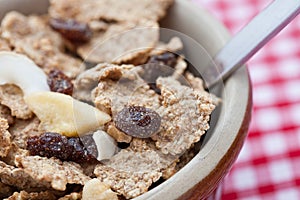 Healthy breakfast of bran flakes with raisins