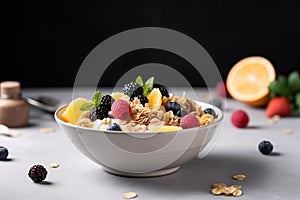 Healthy breakfast Cereals with fresh fruits AI generated