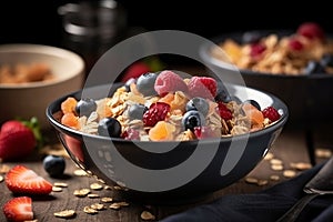 Healthy breakfast Cereals with fresh fruits AI generated