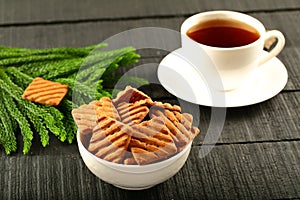 Healthy breakfast Chocolate cookies with coffee. photo