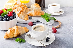 Healthy breakfast with coffee and croissants