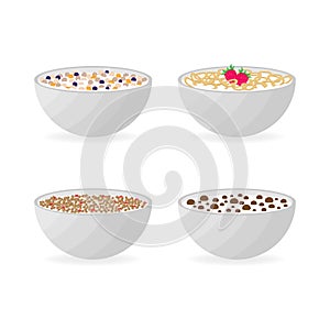 Healthy breakfast concept. Vector colorful illustration with bowls