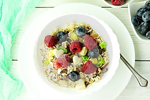 Healthy breakfast. Fresh granola, muesli with berries