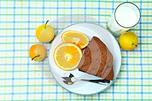 Healthy breakfast fruit bread and milk