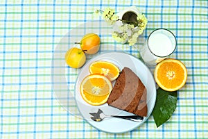 Healthy breakfast fruit bread and milk