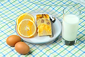 Healthy breakfast fruit bread and milk