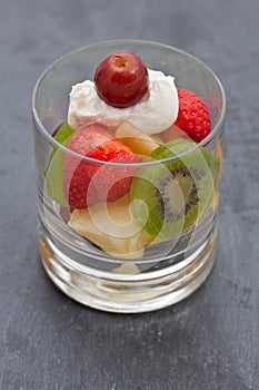 Healthy breakfast of fruit salad with yogurt