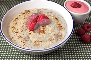 Healthy breakfast of hot oat bran cereal photo