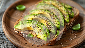 healthy breakfast ideas, avocado slices on whole grain toast with chia seeds, a nutritious and energizing breakfast photo