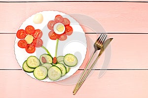 Healthy breakfast with ingredients, fun food for children, ideas for dish decoration, Healthy and natural food concept. Flower of