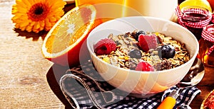 Healthy breakfast muesli with fresh berries photo