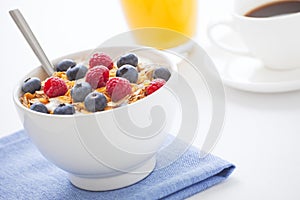 Healthy breakfast with muesli and fresh fruit