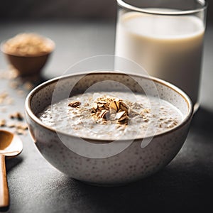 Healthy Breakfast: Oatmeal with Banana Almond Milk and Chia Seeds