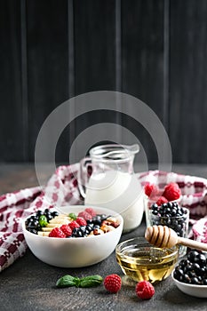 Healthy breakfast. Oatmeal with berries