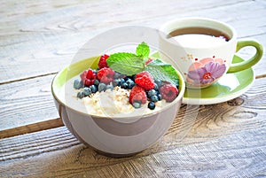 Healthy breakfast - oatmeal with berries