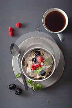 healthy breakfast oatmeal porridge with raspberry blackberry