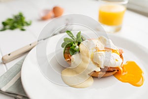 Healthy breakfast with poached eggs