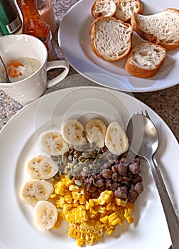 A healthy breakfast served on a granite table